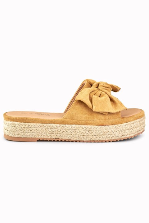 Brązowe klapki espadryle z kokardą - 38