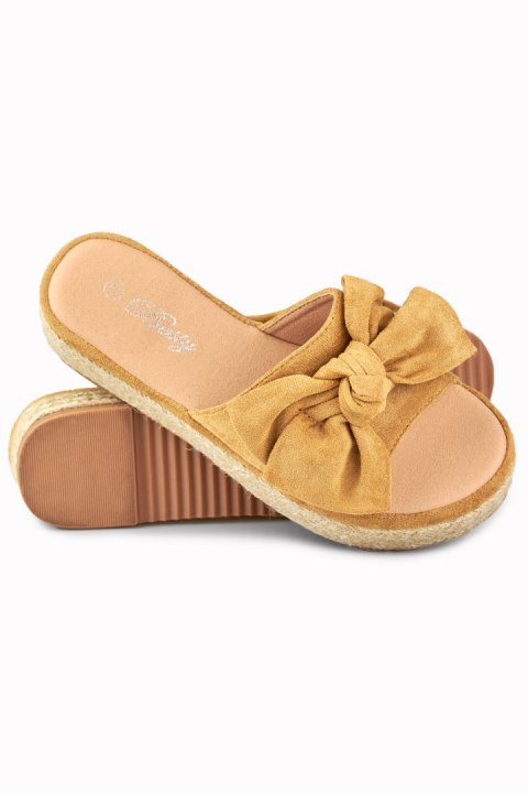 Brązowe klapki espadryle z kokardą - 38